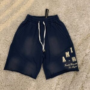 Amiri Art District Arch Logo Blue Flared Shorts Men’s Size Medium